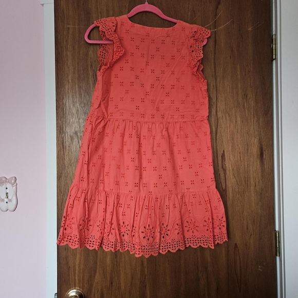 Loft petites size 4 coral color eyelet lace tank sleeve dress - Picture 4 of 5